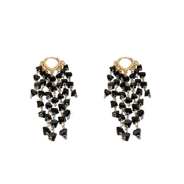 Lange Dinglende Bling Krystal Rhinestone Kvaster Øreringe sorte