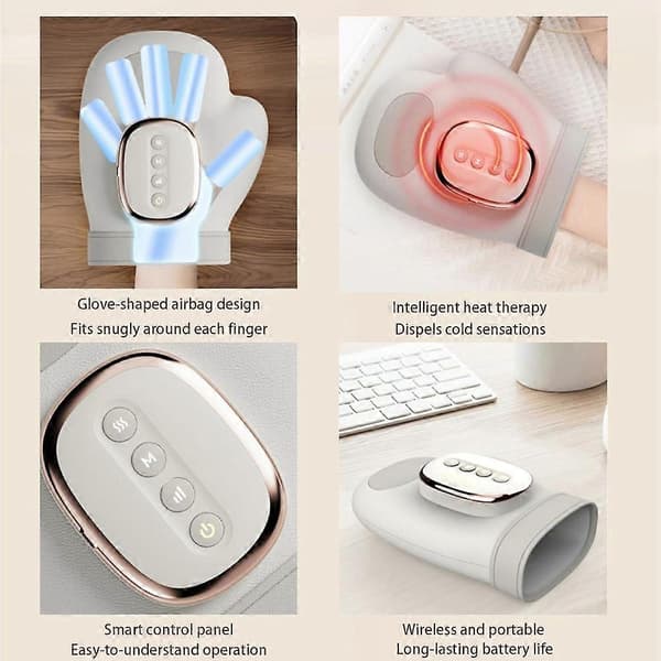 Håndmassager Trådløs 5 Intensitetstrin Justering Fingermassager med Varme og Kompression