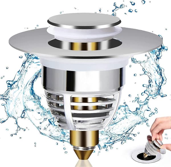 Universal vaskepropp, Pop-Up vaskestopper for badekar, kjøkken, vask (avløpshull 32-42mm)