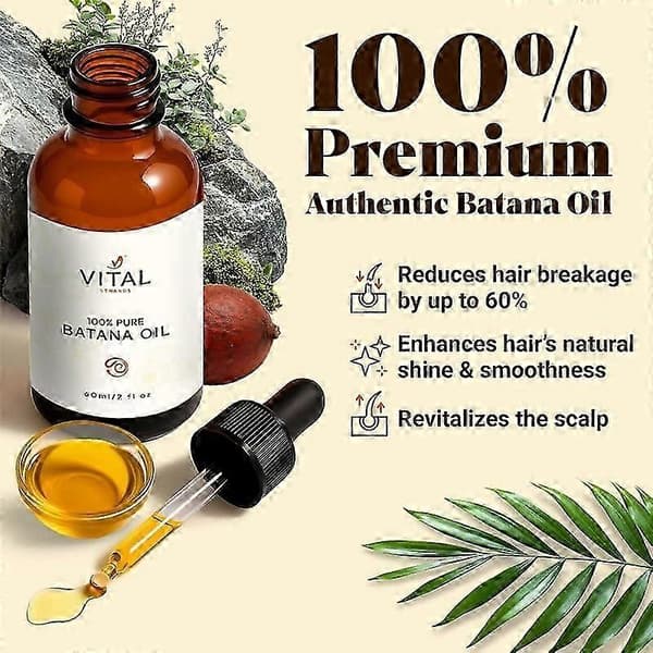 1-3x Vital Strands Økologisk Batanaolie til hårvækst til alle hårtyper 60ml (2 stk.)