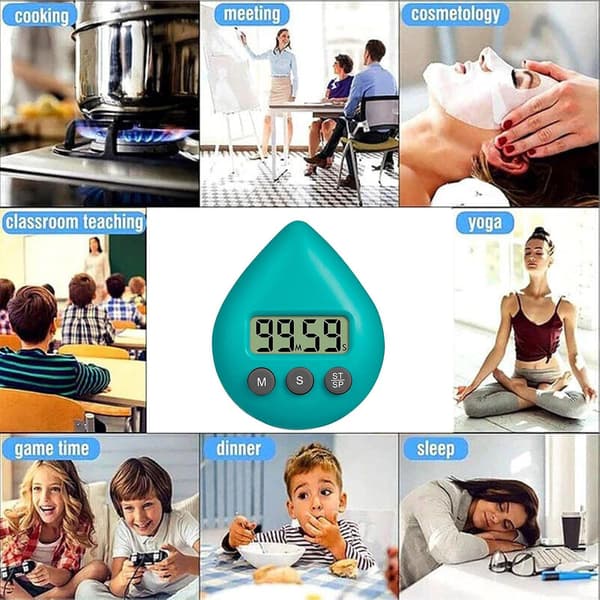 Digital timer med sugpropp och LCD-display, energibesparande digital timer, vattentät digital duschtimer, tandborsttimer (ljuscyan)