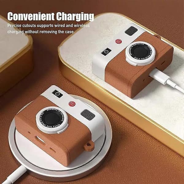 för AirPods 4:e generationens fodral, retro 3D-kamera skyddande silikonskal (grön)