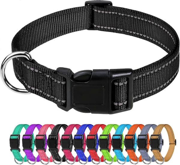 Hundhalsband, justerbart reflexhalsband i nylon för valpar, svart