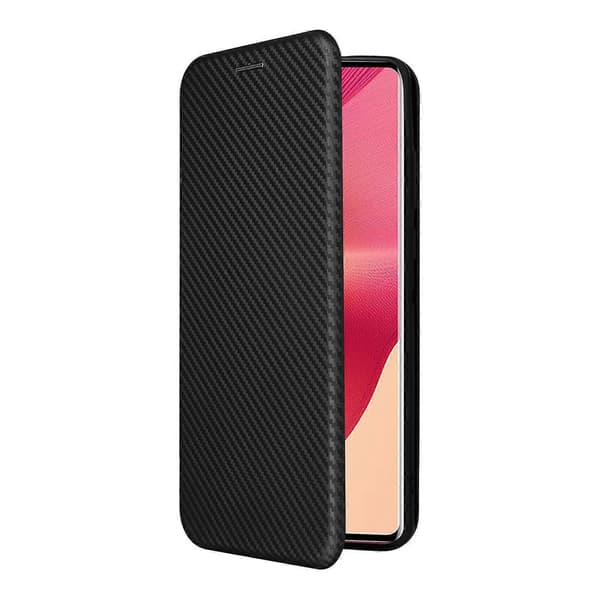 Flip-telefoncover i læder med kulfibertekstur (sort, til Motorola Edge 50 Fusion)