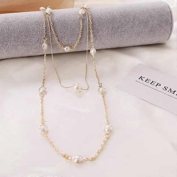 Halskæde til kvinder Disk Charm Halskæde Multilayer Perler Møntkæde Halskæde Fin Lagdelt Choker Halskæde Smykker
