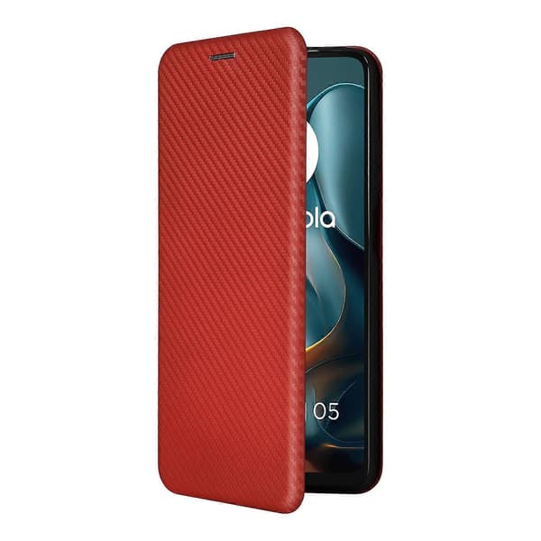 Karbonfibertekstur Flip Lær Telefonveske (Brun, for Motorola Moto G05 / E15)