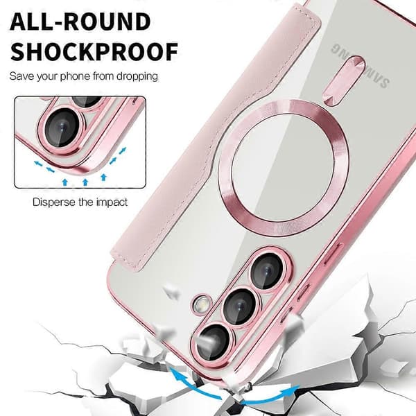 För Samsung Galaxy S25+ Mobilskal, Kompatibelt med MagSafe Diamant PU Läder Mobilskal - Rosa (Rosa)
