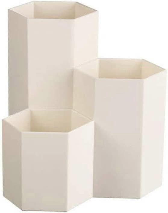 Plast Pennboks Heksagonal Pennholder Blyant Oppbevaringsboks (Beige)