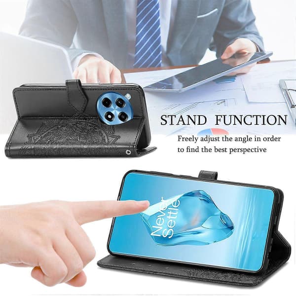For OnePlus Ace 3 Pro 5G Wallet Case Mandala Blomst Læder Telefon Beskyttende Etui Stativ Visning - Sort (Sort)