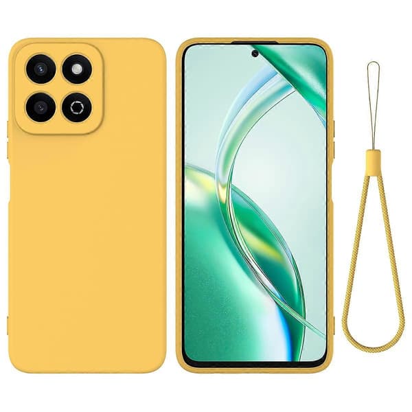 Honor X7c 4G/200 Smart 5G Mobilskal Flytande Silikon Repskydd Mobilskal med Handrem - Gul (Gul)