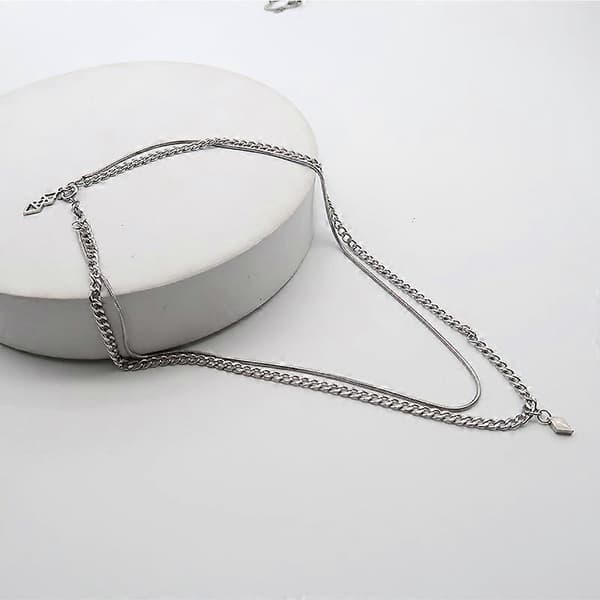 Utsökt lagerhalsband handgjort myntrör triangulär kon hänge flerlager justerbart lagerkedja halsband set damer flickor SILVER