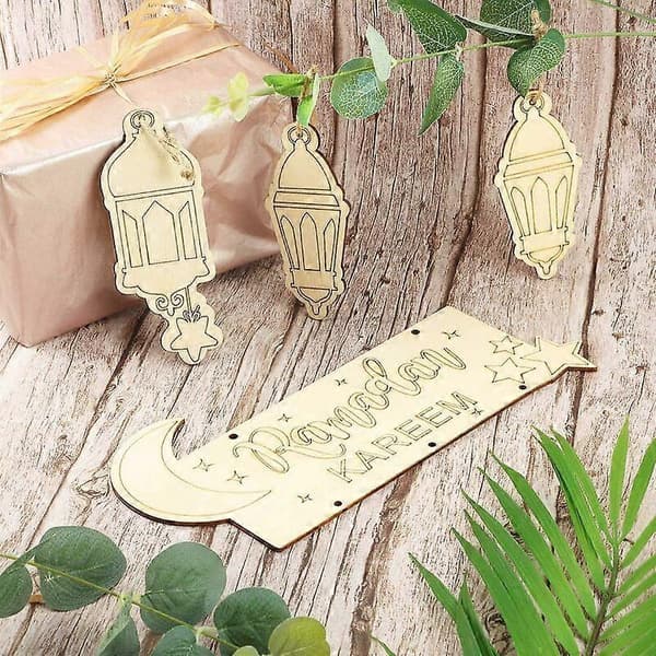 2 stk. Træpladeophæng Islam Ramadan Vægophæng Ornament DIY Boligdekoration til Eid Ramadan