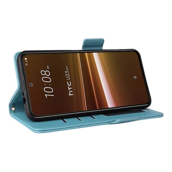 Litchi tegnebog stativ PU læder telefoncover til HTC U23/U23 Pro 5G - Lyseblå (Lyseblå)