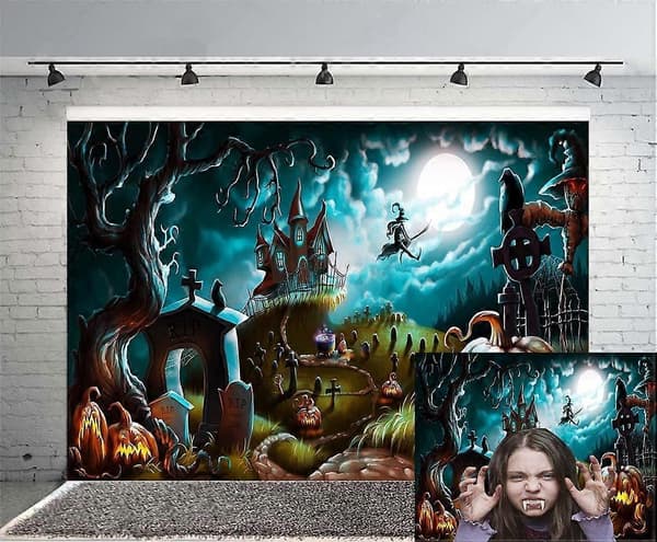 Vinyl Halloween Horror Night Baggrund 7X5FT Allehelgensdag Baggrunde Hallowmas Græskar Lamper Heks