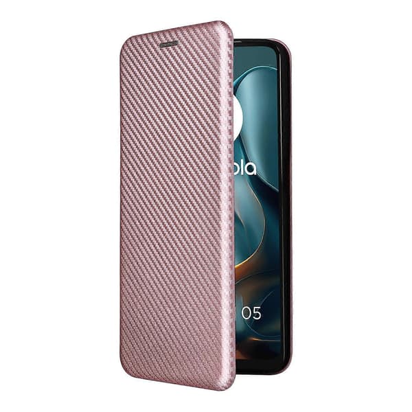 Karbonfibertekstur Flip Lær Telefonveske (Rosa, for Motorola Moto G05 / E15)