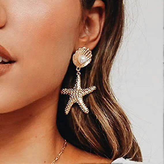 Boho Søstjerne Skal Øreringe Stjerne Guld Hænge Kvinder Strand Ocean Sommer Smykker Gave