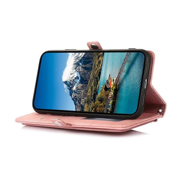 Fodral för iPhone 17 med dragkedjeficka, 9 kortplatser, skyddande mobilskal i PU-läder med handledsrem