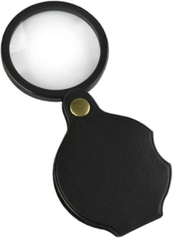 Lup i lommeformat, 70 mm 10X Mini Foldelup med Roterende Beskyttelsesetui i Læder, Sort