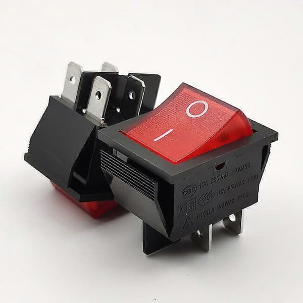 Båtvippebryter DPST PÅ/Av Snap 4 Pin Rødt Lys 16A/250V (5, Rød)