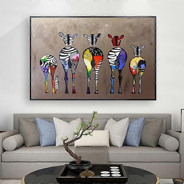 Zebraflokk Fargerike Bakender Gatekunst Lerret uten Ramme 40x50cm