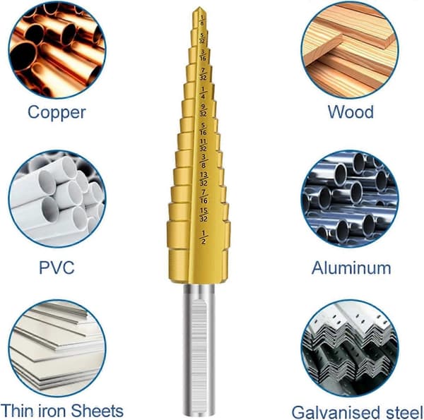 Kappbor Step Cone Bor Rett Pagode Bor Punkt HSS Step Bor Metall Metallboks Hull (Farge: 3 stk med pose)