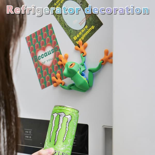 Artikulerad groda kylskåpsmagnet - 3D-printad ställbar dekor för kylskåp och metallytor (a-7)