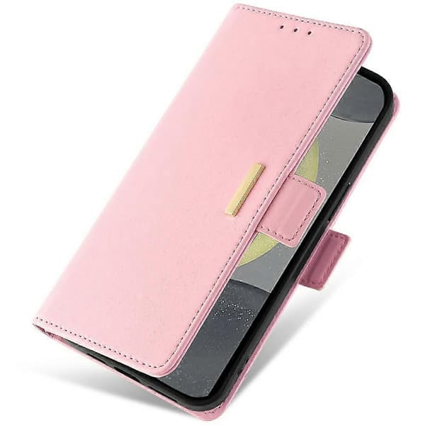 Läderplånboksfodral med RFID-blockering och stativ för Samsung Galaxy S25+ med handledsrem - Rosa (Rosa)