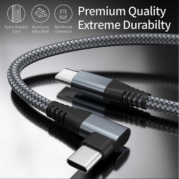 USB-C oplader med vinklet stik 60 W hurtig opladning Grå 2 m Grå 2 m