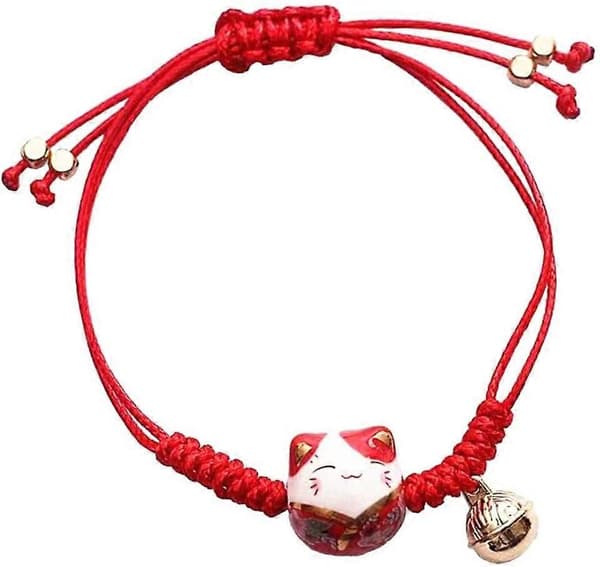 Feng Shui Lyckobringande Röd Keramik Katt Armband Maneki Neko Förmögenhet Rikedom Armband för Förmögenhet Rika Pengar Symbol