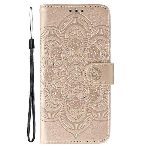Mobilskal för iPhone 17 med strassdekoration, PU-läder, Mandala-tryck, skyddande skal med handledsrem