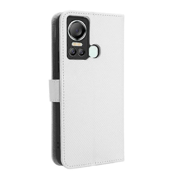 For Itel S18 S663L Diamantteksturert telefondeksel i lær (Hvit)