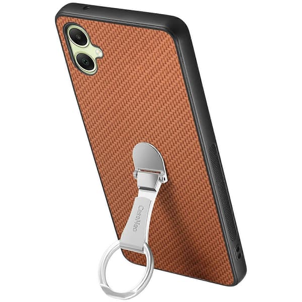 CASENEO C1-19 för Samsung Galaxy A06 Mobilskal Vikbart Ställ Läder Baksida Kolfibertextur (Brun)