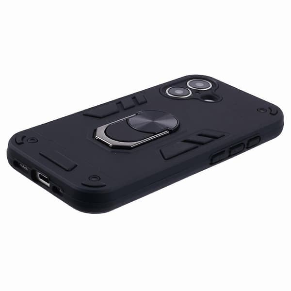 Til iPhone 16 PC+TPU anti-fald mobiltelefon cover med ringholder - sort (sort)