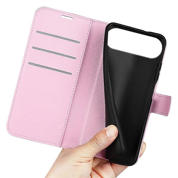 For iPhone 17 Air Case Litchi Tekstur Støtsikker Lommebok Deksel i Lær (Rosa, Rosa)