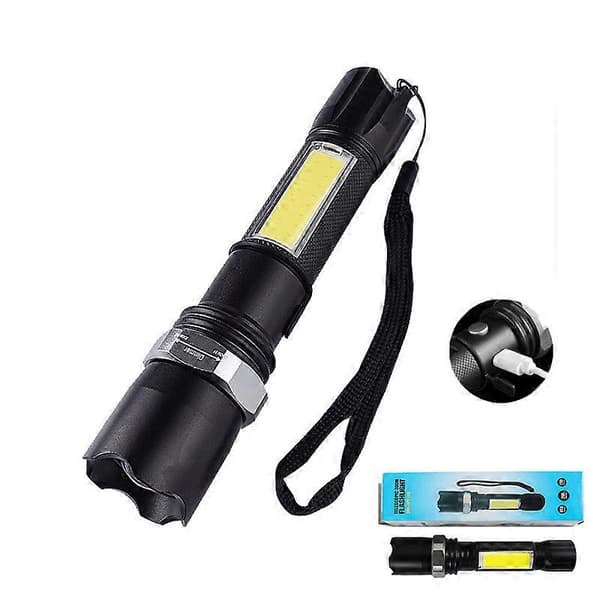 Genopladelig LED lommelygte 350 lm, sort, 157x33x33mm