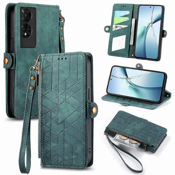 Til TCL 50 5G PU Læder Stand Wallet Case Geometrisk Print Telefon Cover - Grøn (Grøn)