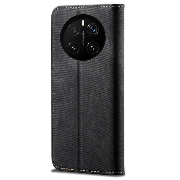 Honor Magic7 5G Mobilskal Denim Textur Anti-Rep Läder Ställ Telefonskydd - Svart (Svart)