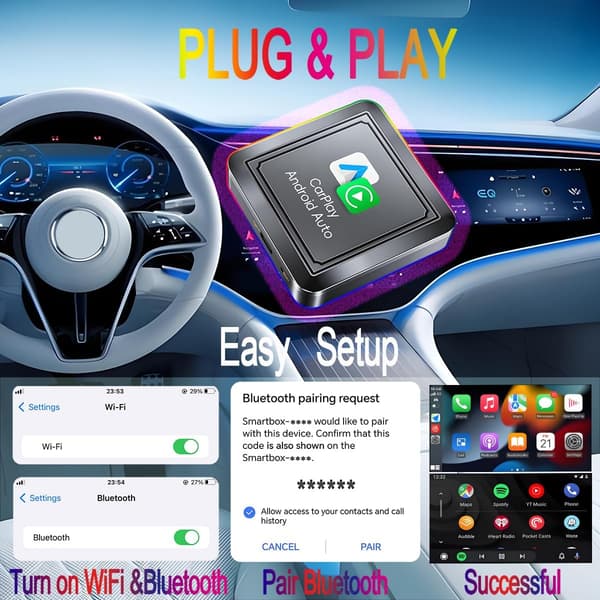 2-i-1 trådlös adapter för Apple Carplay och trådlös adapter för Android Auto.