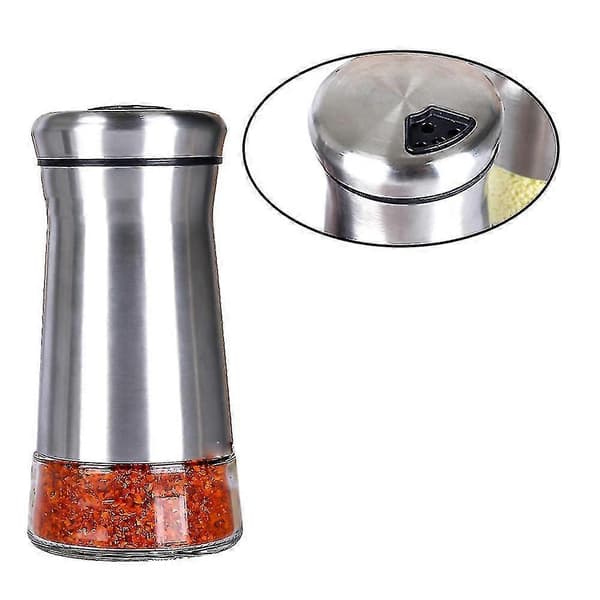 Sæt med salt- og peberbøsser - Krydderidispenser med justerbare hældehuller - Rustfrit stål og glas
