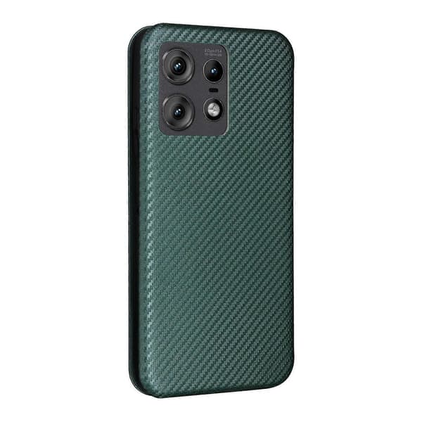 Flipfodral i läder med kolfibertextur (Grön, för Motorola Edge 50 Pro)