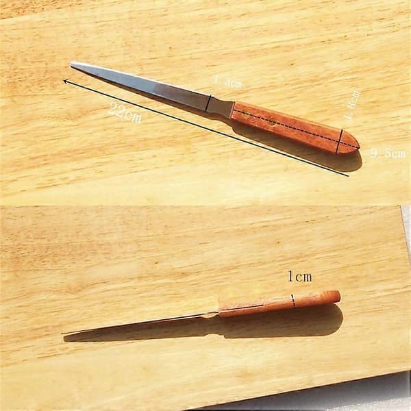 2 stk. konvoluttåpnere i rustfritt stål med trehåndtak, lette konvoluttsplittere, 22 cm lange