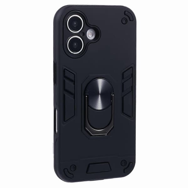 Til iPhone 16 Plus PC+TPU anti-fald mobiltelefon cover med ringholder - sort (sort)