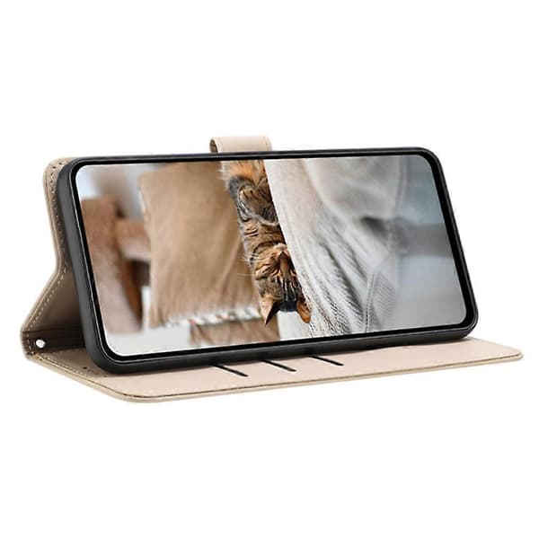 För iPhone 16e Telefonfodral med Kattryck Läderplånbok Telefonfodral - Beige (Beige)