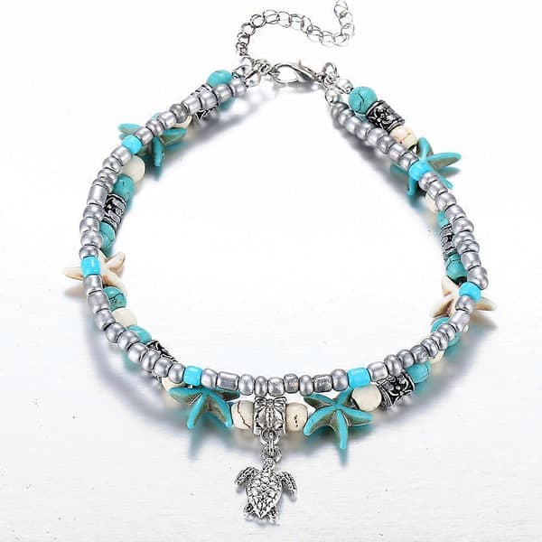 2 stk. Boho Skal/søstjerne/skildpadde/vævede ankelkæder Armbånd med perler Justerbare