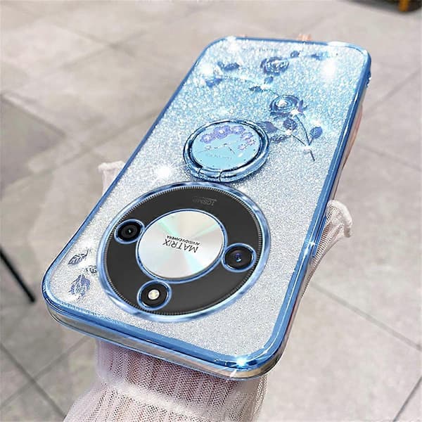 KADEM Skal för Honor X60 5G med Ringhållare TPU Blomma Telefonskydd Gradient Glitter - Blå (Blå)