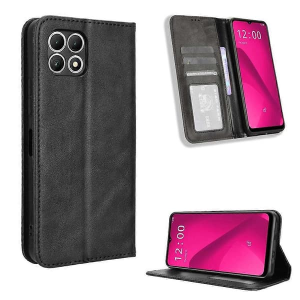 Til T-Mobile T Phone 2 5G Magnetisk Lukning Tegnebog PU Læder Telefon Cover (Sort)