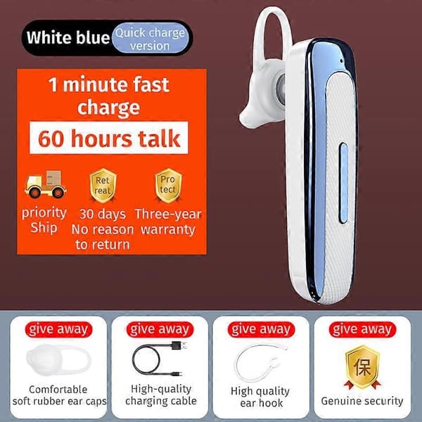 E1 Trådlös Bluetooth 5.0 Hörlur In-ear Enkel Mini Hörsnäcka Handsfree Samtal Ste (Vit Blå)