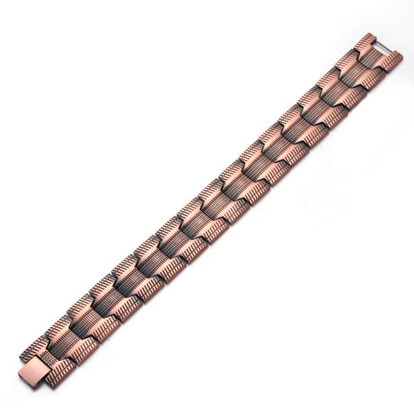 Ny Linjegraverad Retro Mode Tre-raders Fullmagnetisk Röd Koppararmband (Silver)