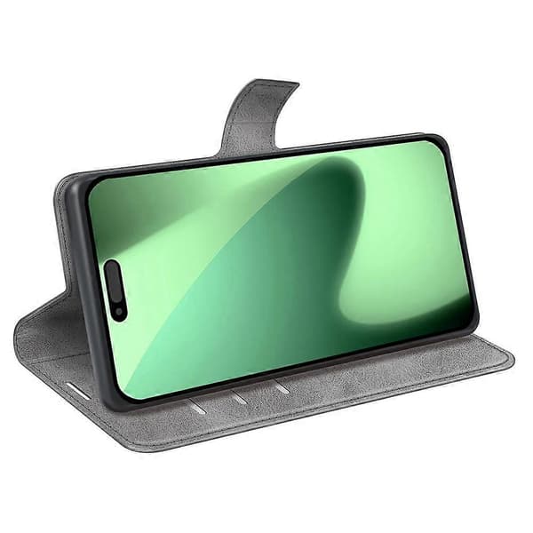 För iPhone 17 Pro Max Fodral med Ställ, Reptåligt Kalvskinns Mobilskal (Grå, Grå)