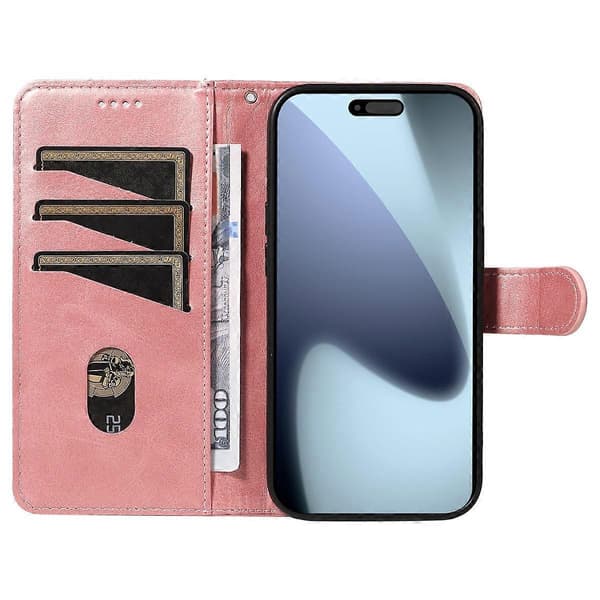 Plånboksfodral T-Line Läder Telefonskyddsfodral för iPhone 17 Pro (Rosa Guld, Roséguld)